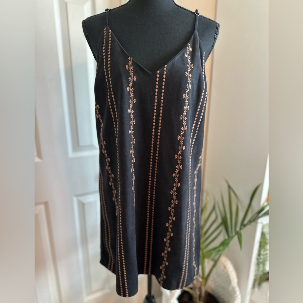 Honey Belle Black Dress with Gold Embroidery
